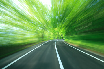 流れる新緑の道