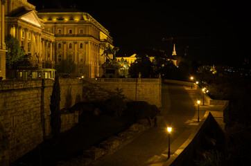 Budapest castle illuminated at night, Hungary