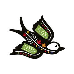 exotic mexican bird fly flat style icon