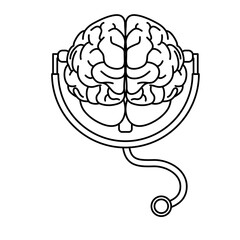 brain human with stethoscope mental health care icon