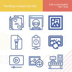 Simple set of computer programme related lineal icons.