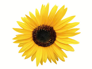Summer blooming big sunflower on a white background. Bright colorful yellow Sunflower , object white isolated.