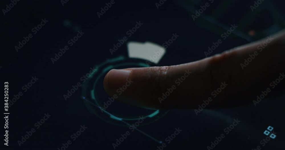 Poster futuristic digital processing of biometric fingerprint scanner. concept of surveillance and security
