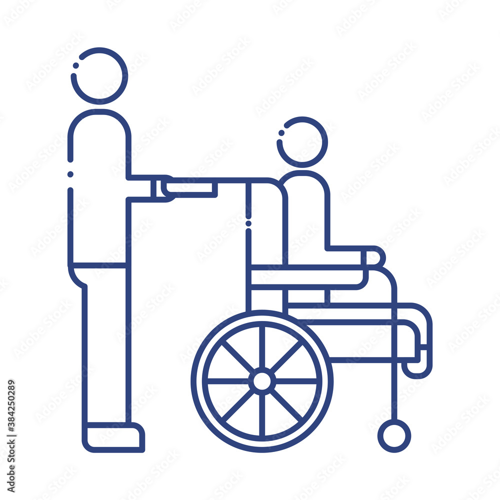 Sticker helper with man in wheelchair disabled line style icon