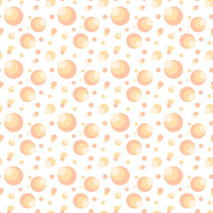 Beige, orange, yellow spherical shapes. Pastel colored seamless pattern. Chaotic circles on a white background. Multicolored abstract design for wallpaper, wrapping paper, textile, websites