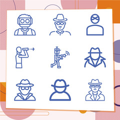 Simple set of 9 icons related to intelligence agent