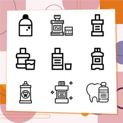 Simple set of 9 icons related to mouthwash