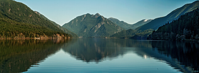 Lake Crescent and reflection, Olympic National Park, Washington state. A summer view.