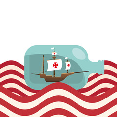 Christopher Columbus ship in bottle on striped sea vector design