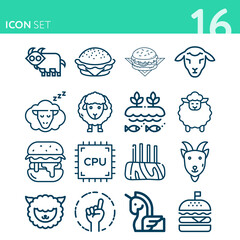 Simple set of 16 icons related to sheep