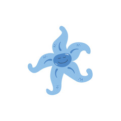 Vector handdrawn cute illustration of starfish or star sea on the white background. Concept for kids design, cute cartoon character for children poster. Funny sea creature
