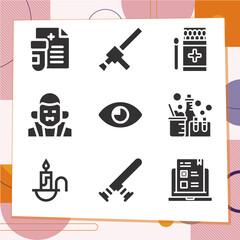 Simple set of 9 icons related to cricket