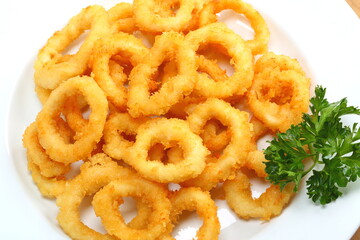 Crispy Calamari Rings on a White Plate