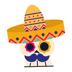 mexican skull with hat vector design