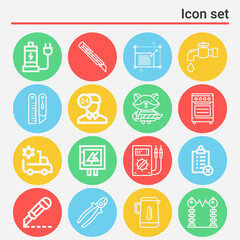 16 pack of utility  lineal web icons set