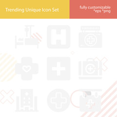 Simple set of mental institution related filled icons.