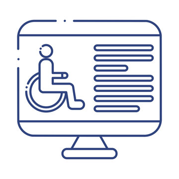 desktop with wheelchair disabled line style icon