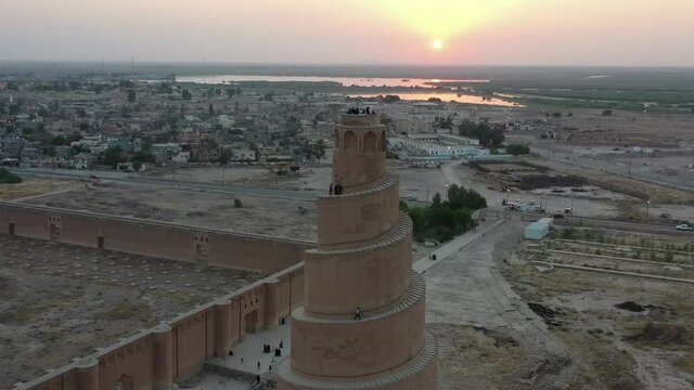 The Great Mosque of Samarra was commissioned in 848 and completed its Minaret, the Malwiya Tower (Al-Minārat al-Malwiyyah)