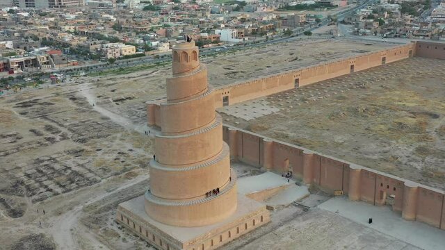 The Great Mosque of Samarra was commissioned in 848 and completed its Minaret, the Malwiya Tower (Al-Minārat al-Malwiyyah)