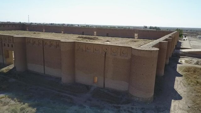 aerial footage of Malwiya Mosque in Samarra Iraq minaret minaret