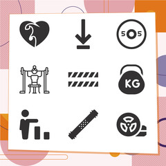 Simple set of 9 icons related to thin