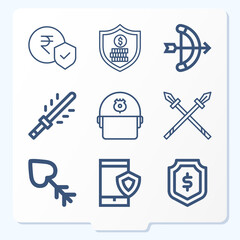 Simple set of 9 icons related to spear