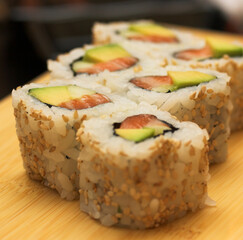 rolls with shrimp, crab and avocado