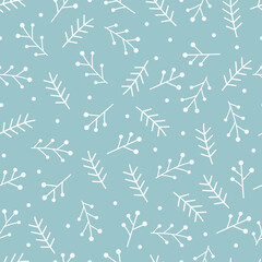 Christmas seamless pattern with spruce and fir branch with berry for holiday wrapper paper.