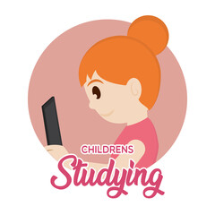 Isolated girl read childrens studying school icon - Vector