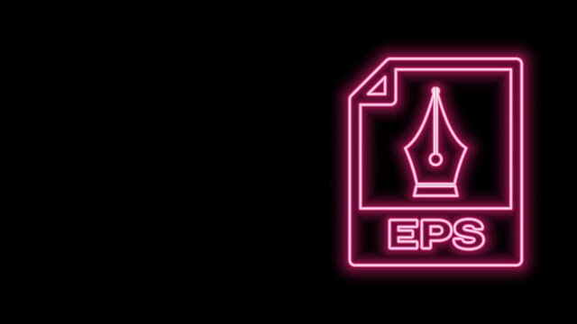 Glowing neon line EPS file document. Download eps button icon isolated on black background. EPS file symbol. 4K Video motion graphic animation