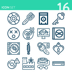 Simple set of 16 icons related to discover