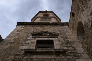 Fototapeta na wymiar Facade of the tower of the church of Cantavieja, Teruel. Spain