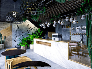 3D RENDER OF CAFE RESTAURANT AND TEA HOUSE