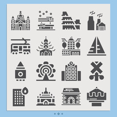 Simple set of urban planning related filled icons.