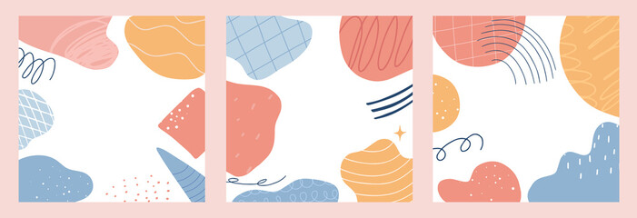 Abstract colorful modern backgrounds set. Pastel colors Scandinavian style. Card, poster, banner, social network design template. Vector Illustration