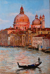 .Old Cathedral of Santa Maria della Salute in Venice, Italy. Oil painting. © Mariia
