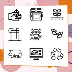 Simple set of 9 icons related to litter