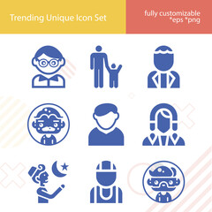 Simple set of adolescent related filled icons.