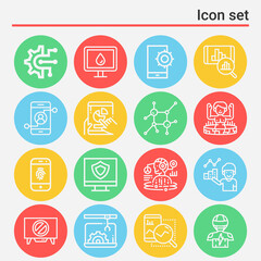 16 pack of record player  lineal web icons set