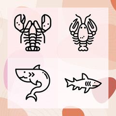 Simple set of rough fish related lineal icons