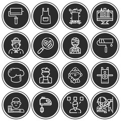 16 pack of trained worker  lineal web icons set