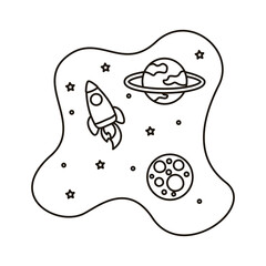 rocket launcher spaceship with universe scene flat style icon