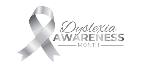 Dyslexia Awareness Month Logo Illustration with Silver Ribbon - obrazy, fototapety, plakaty