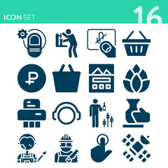 Simple set of 16 icons related to craft