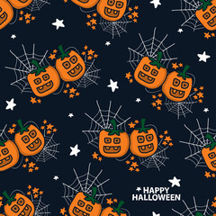Vector Halloween pattern, Flat cartoon illustration, Design elements for halloween party poster, print fabric, etc. 