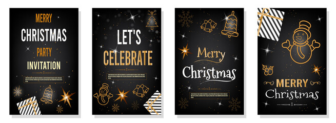 Set of Merry Christmas and Happy New Year invitation card with Santa Claus, snowman and christmas tree. 
For posters, banners, sales and other winter events. Vector illustration EPS 10