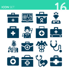 Simple set of 16 icons related to md