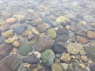 Crystal clear water over smooth stones