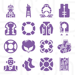 16 pack of sea island  filled web icons set