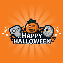 illustration of happy hallowen with cute character, good for sticker, banner tameplate etc.